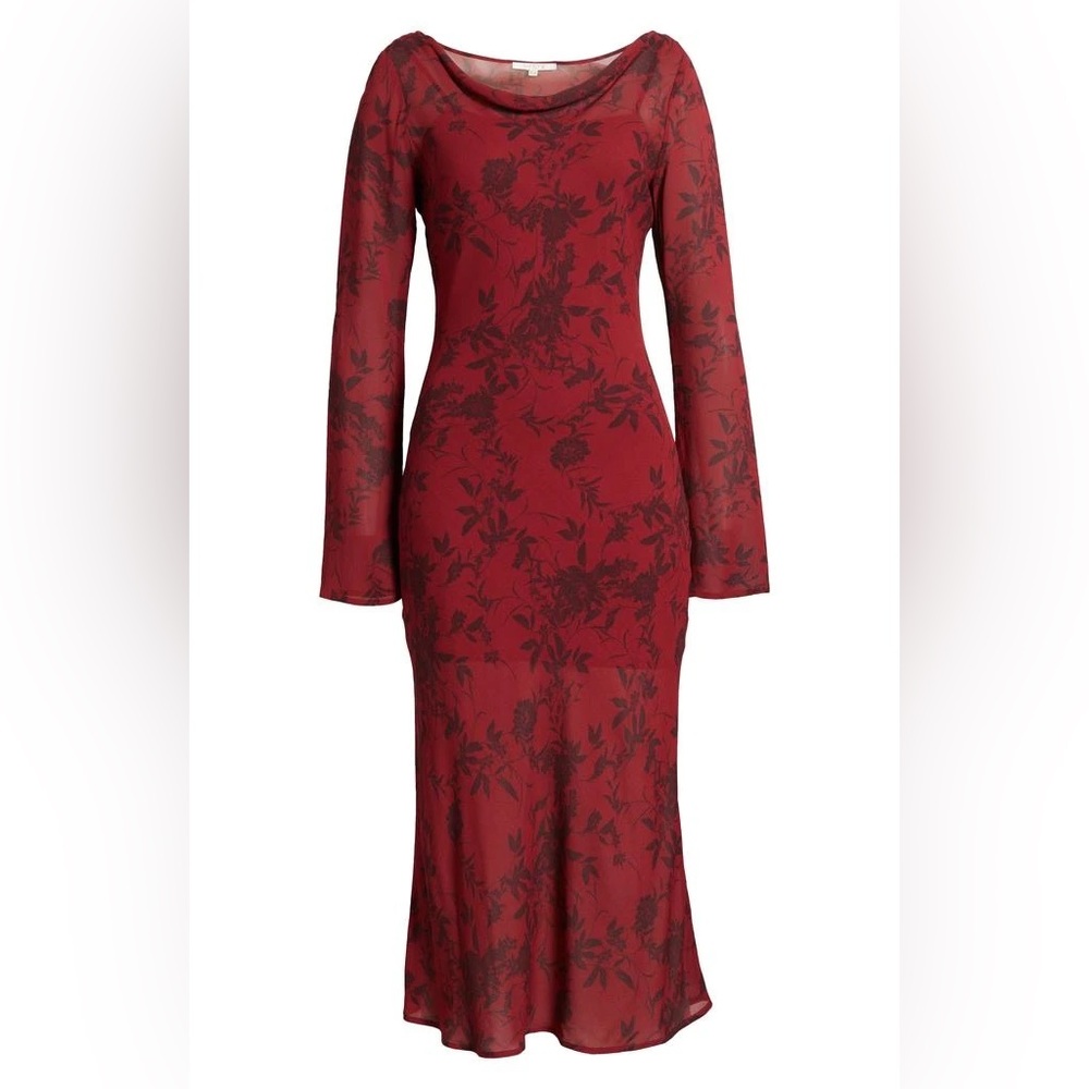 BNWT WAYF Cassandra Floral Long Sleeve Midi Dress oxblood shadow size XL